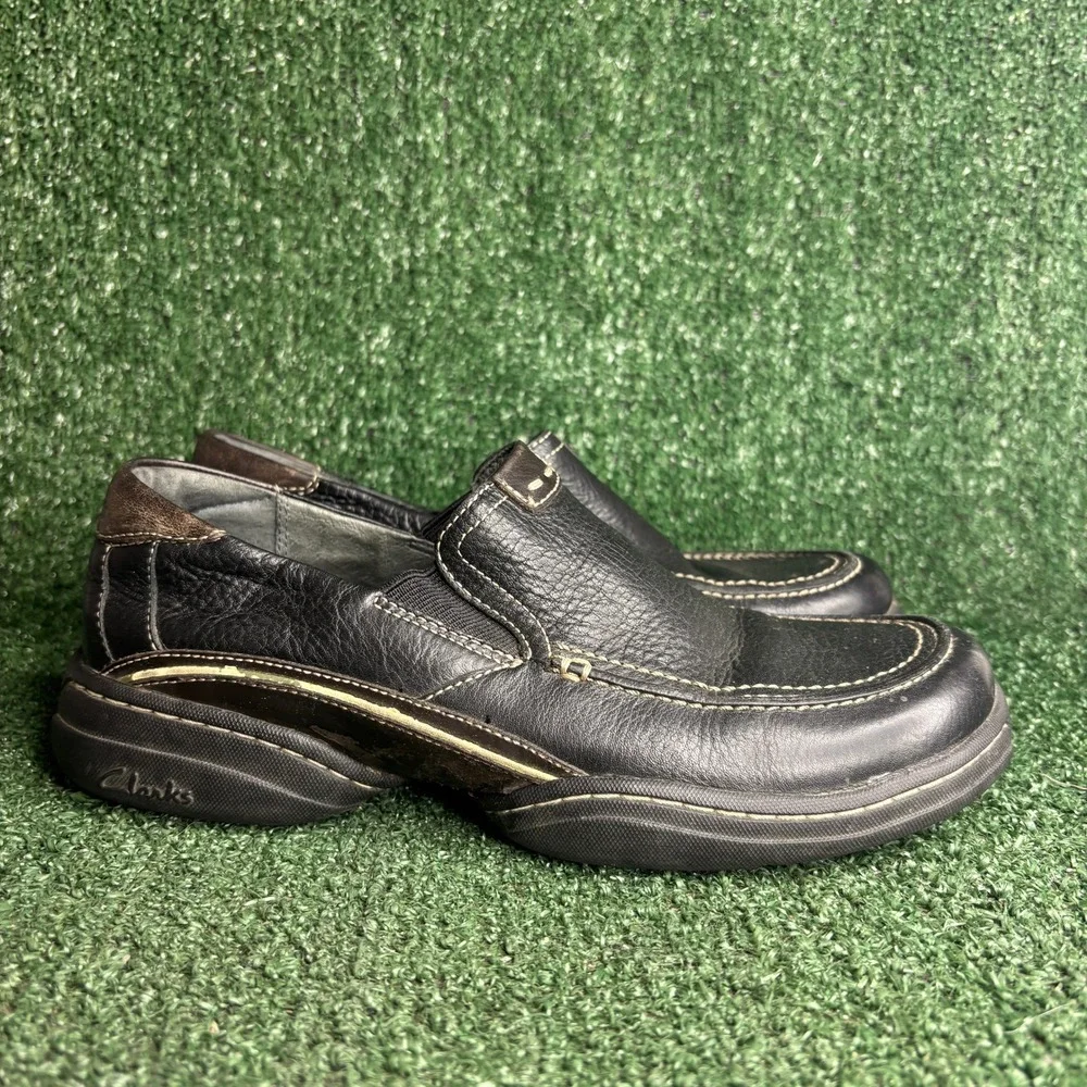 Clarks 36545 Leather Slip On Loafer Casual‎ Comfort Walking Shoes Black Mens 7.5